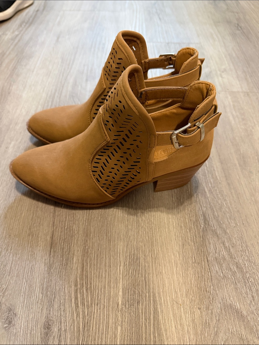 Wild Diva Tan Laser-Cut Ankle Booties